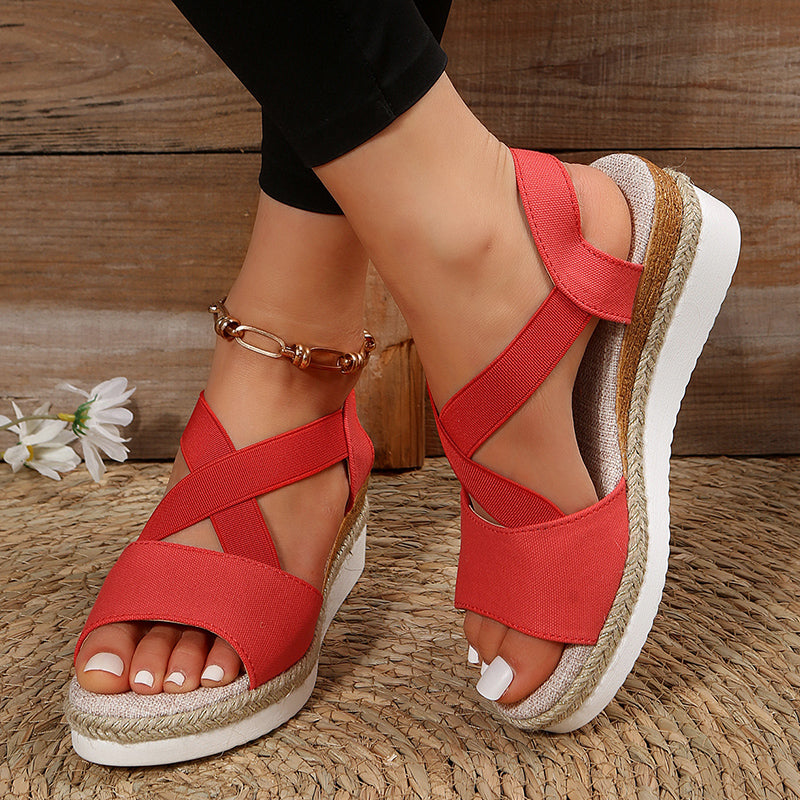 Wedge Sandals For Women Cross-strap Platform Gladiator Hemp Heel Shoes