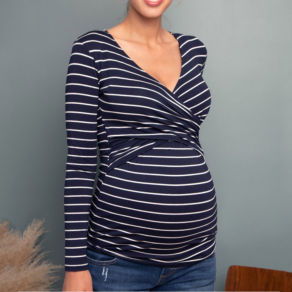 Breastfeeding Tops - Deep V-neck print long sleeves