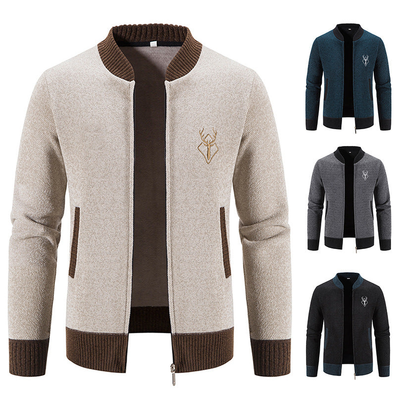 Manteau brodé d'élan à col montant pour hommes