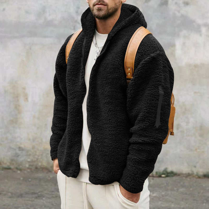 Kapuzenjacken Herren Herbst und Winter Fleece doppelseitig tragen warmer Mantel mit Reißverschluss lose Freizeitjacke Outdoor-Kleidung