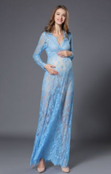 Pregnancy Gowns for Photoshoot - Lace dress, pregnant women's skirts, pregnant women, photographing, maternity, photography and dress sky blue