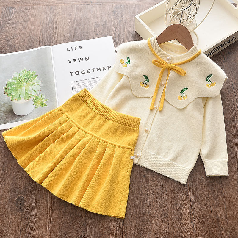 Girls New Western Style Suit Autumn Children Girls Knitted Cardigan Sweater Skirt Two-piece Suit