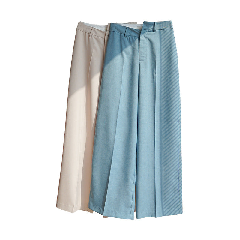 Spring New Women''s Simple Fashionable Irregular Waist Versatile Wide Leg Suit Pants