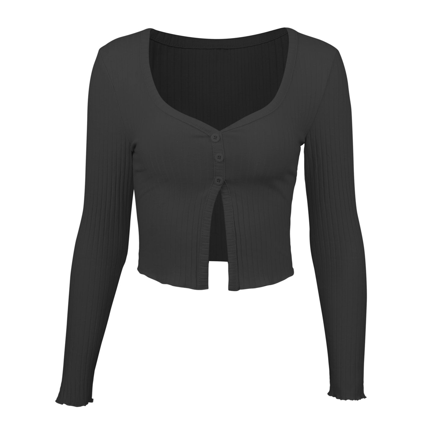 Women Top -  Button-Up Cropped Knit Cardigan black