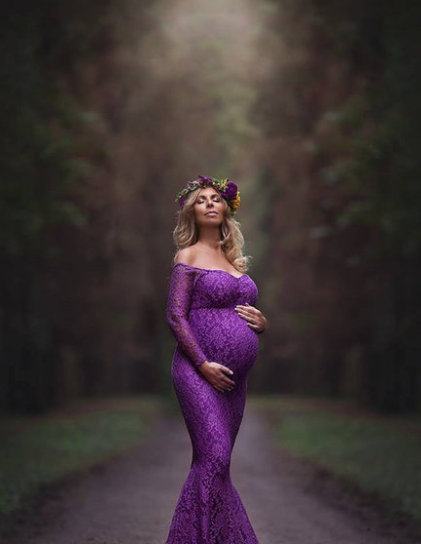 Maternity Dress  - Long Sleeve Lace Maternity Dress for Photoshoots