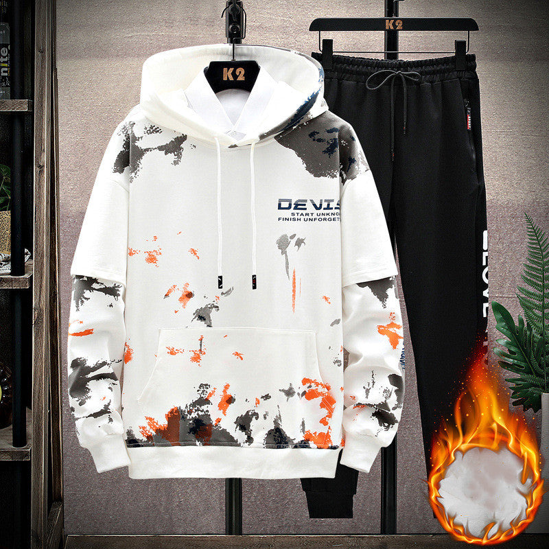 Sweater Suit for Men: Printed Kangaroo Pocket Casual Sports Hooded Suit