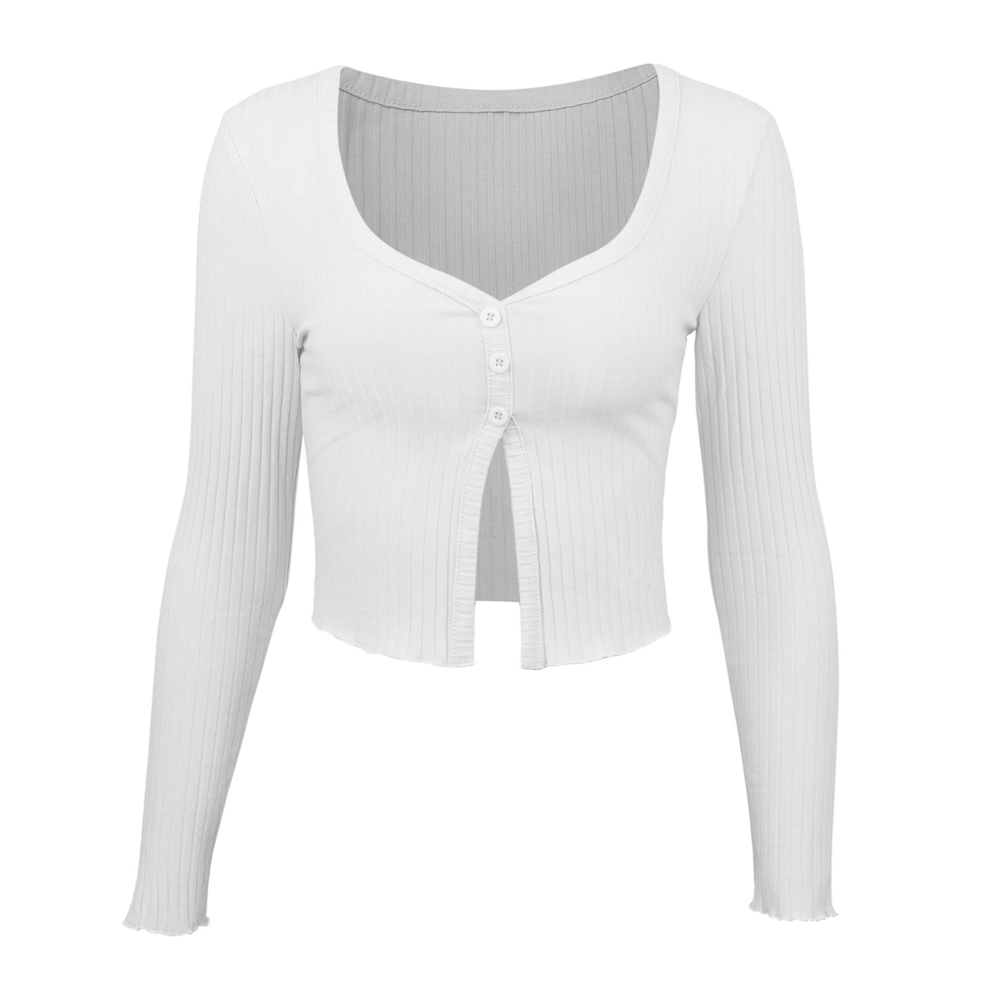 Women Top -  Button-Up Cropped Knit Cardigan white