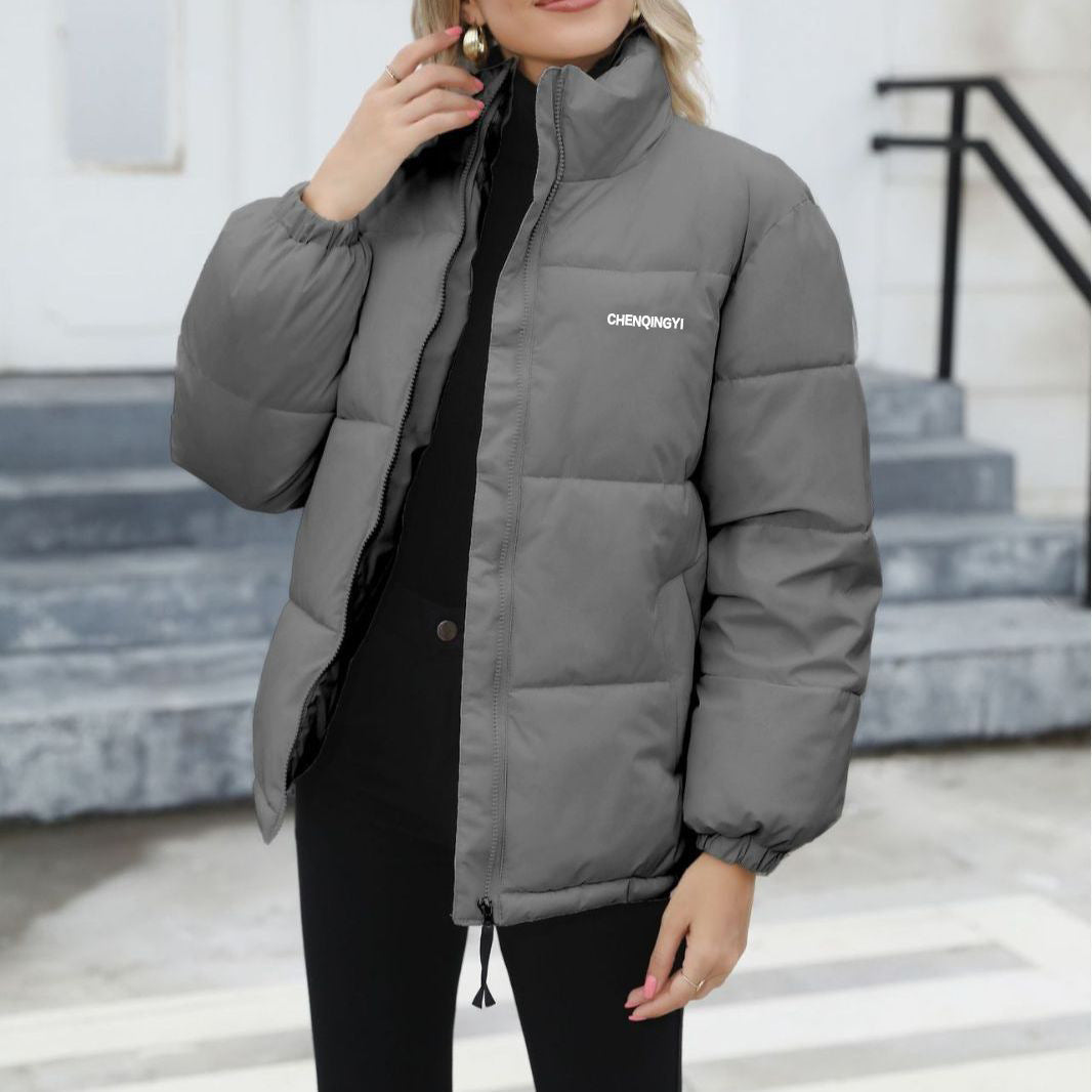 Casual Windproof Down Cotton Coat Warm Thickened Jacket Solid Outwear All-match Loose Tops Clothing