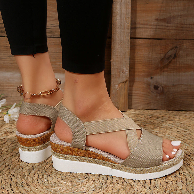 Wedge Sandals For Women Cross-strap Platform Gladiator Hemp Heel Shoes