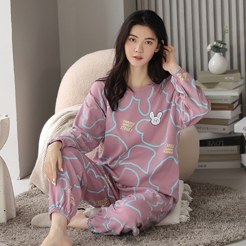 Loose Print Pajamas Women Autumn Winter Pyjama Set Long Sleeves And Trousers Elegant Sleepwear Girl Loungewear Home Clothes