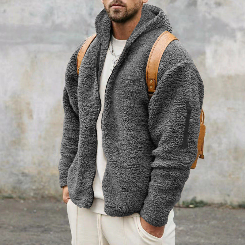 Kapuzenjacken Herren Herbst und Winter Fleece doppelseitig tragen warmer Mantel mit Reißverschluss lose Freizeitjacke Outdoor-Kleidung