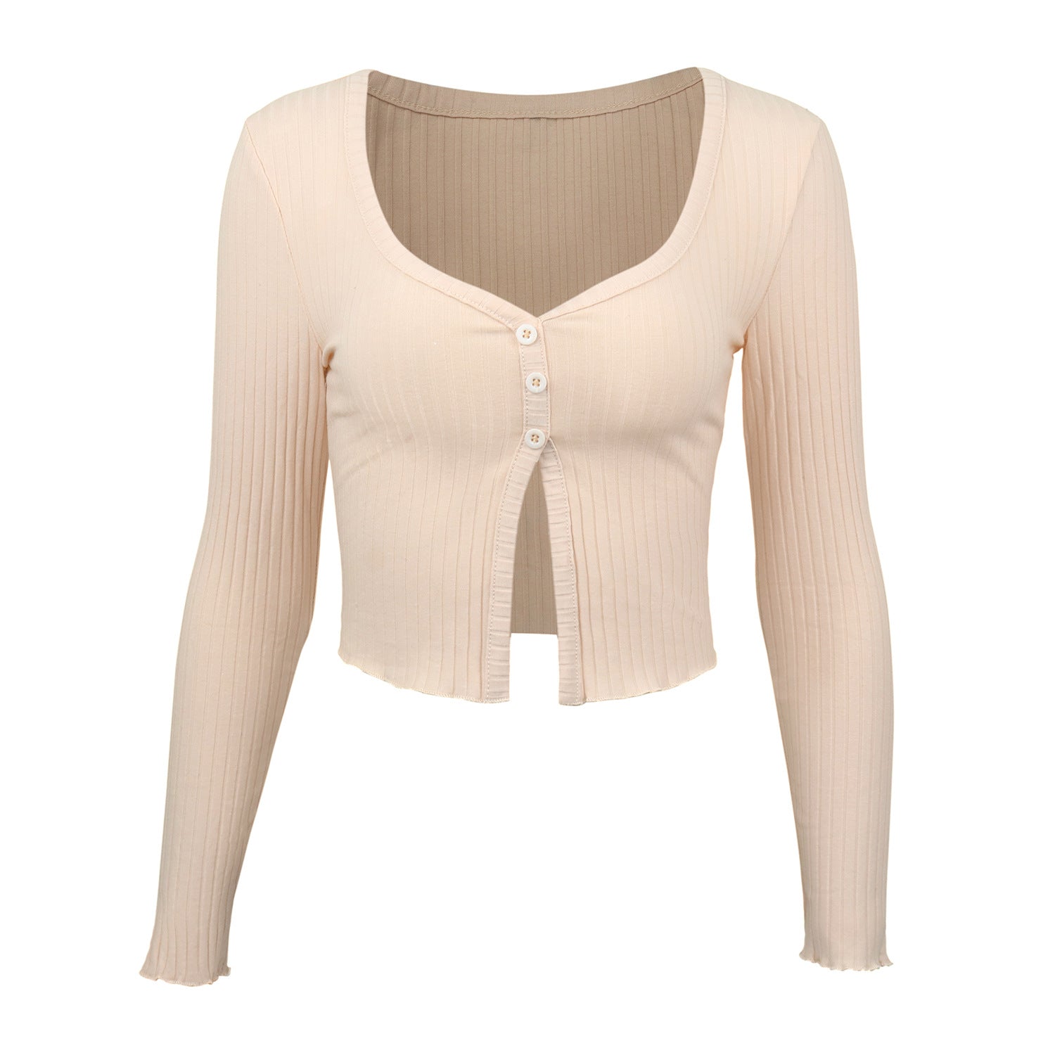 Women Top -  Button-Up Cropped Knit Cardigan off white