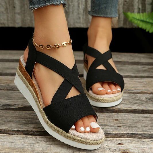 Wedge Sandals For Women Cross-strap Platform Gladiator Hemp Heel Shoes