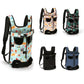 A collection of soft pet carriers in various colors and patterns, designed to be worn on the back for transporting pets.