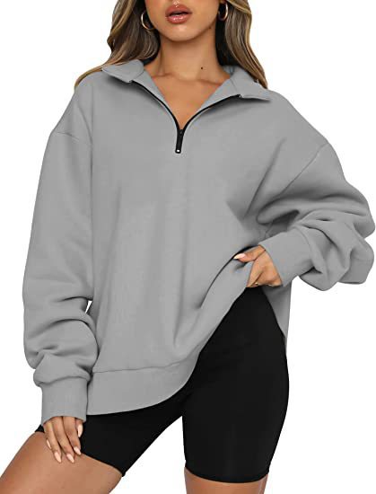 Sweat-shirt à col rabattu pour femme, haut ample et décontracté, vêtements