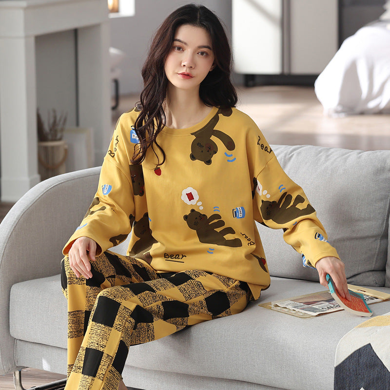 Lose Druck Pyjamas Frauen Herbst Winter Pyjama Set Lange Ärmel Und Hosen Elegante Nachtwäsche Mädchen Loungewear Hause Kleidung