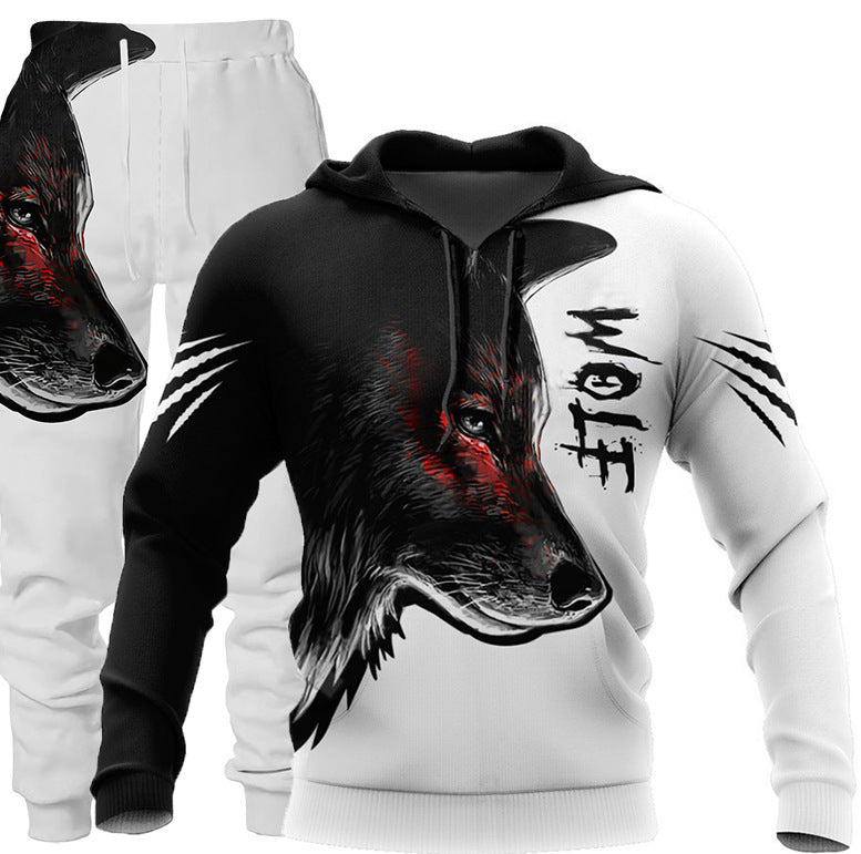 Tracksuit: 3D Wolf Print Hooded Sweatsuit for Men