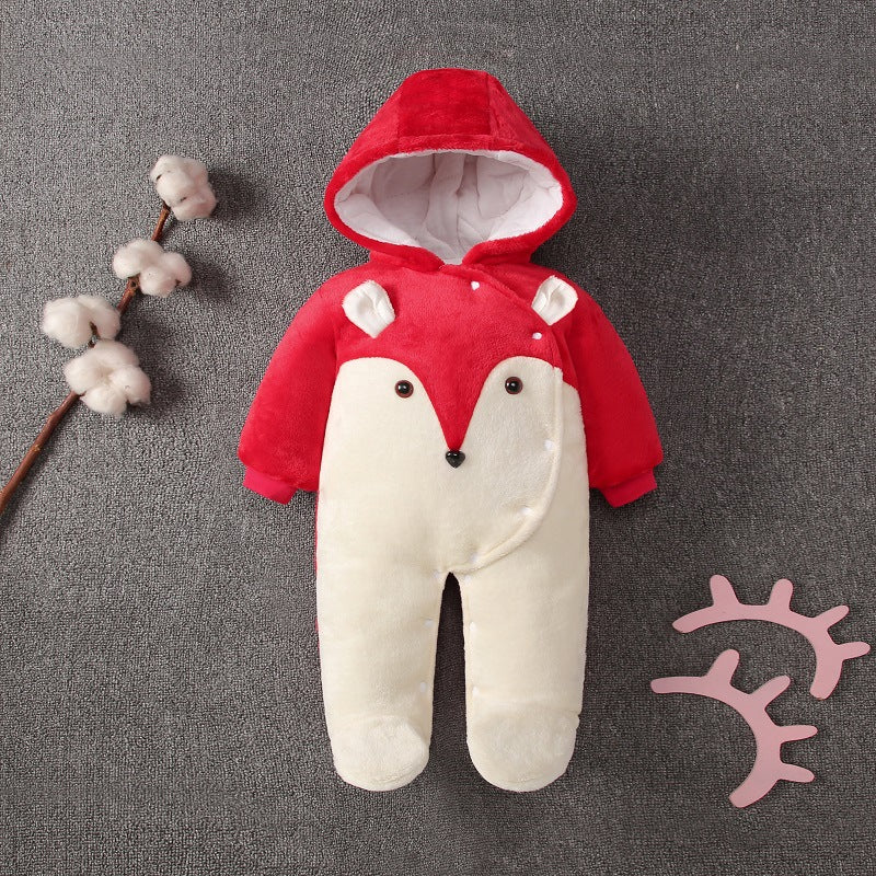 Newborn Baby Warm Footie Romper Fleece Thick Jumpsuit - Winter Outerwear Bear