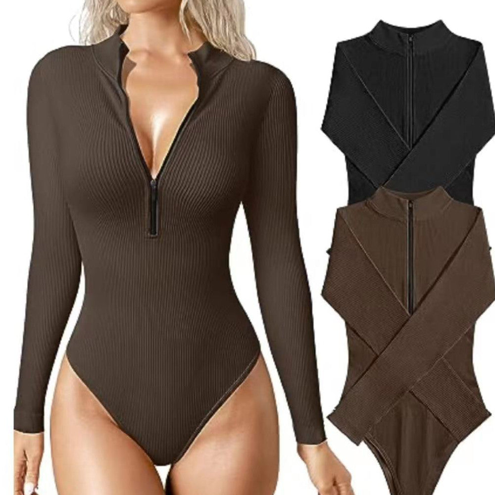 Shapewear - Women's Seamless Slimming Long Sleeve Shapewear Jumpsuit brown/black