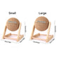 Comparison of small and large woven balls on stands with measurements.