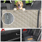 Dog car seat cover with quilted design, zipper detail, and examples of use in a car.