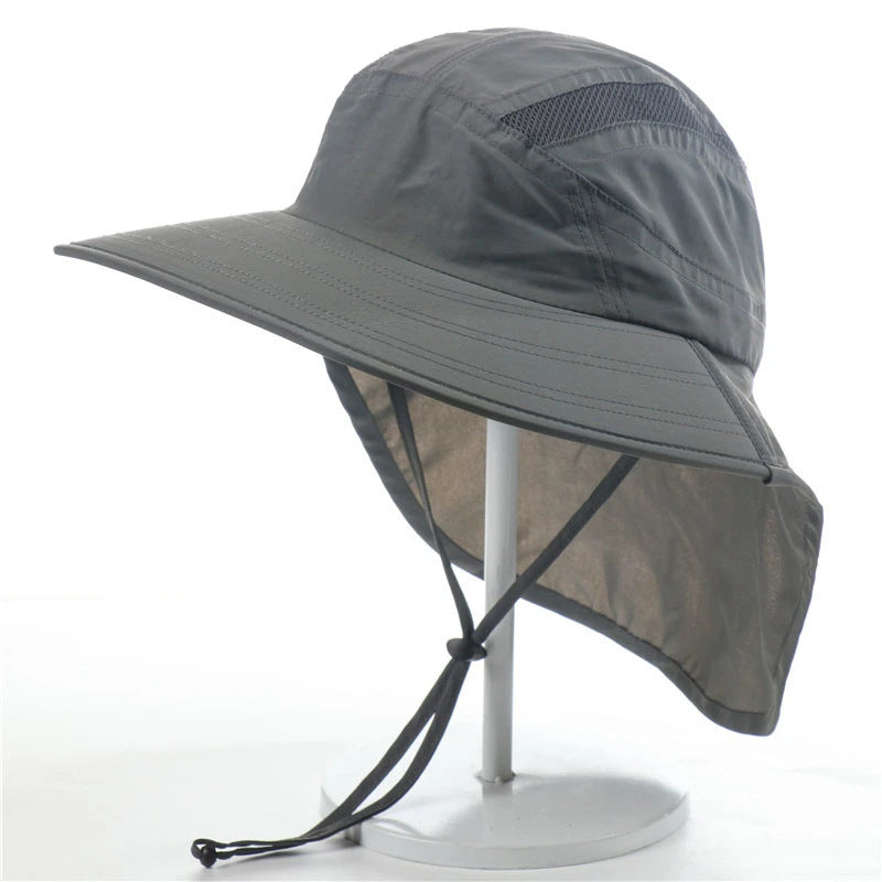 Gray sun hat with a wide brim on a white background