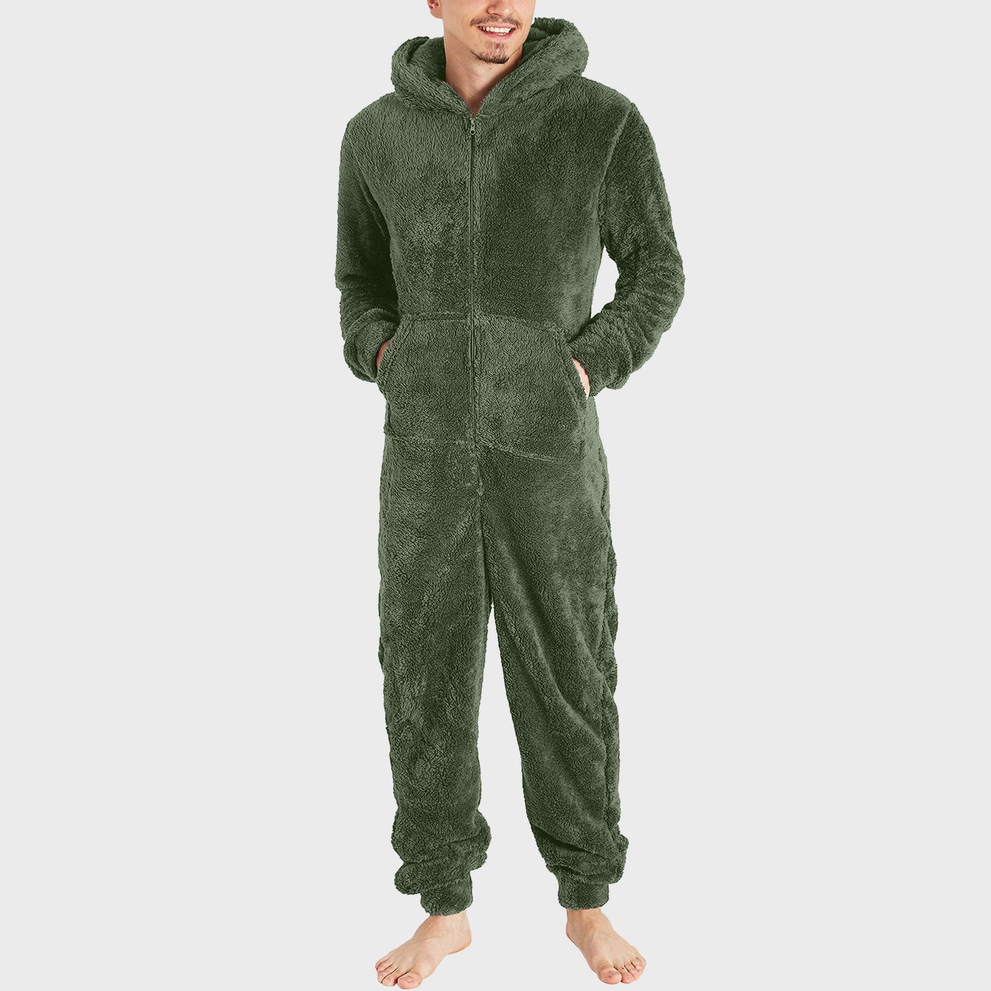 Combinaison thermique en peluche avec fermeture éclair pour hommes, combinaison pyjama thermique