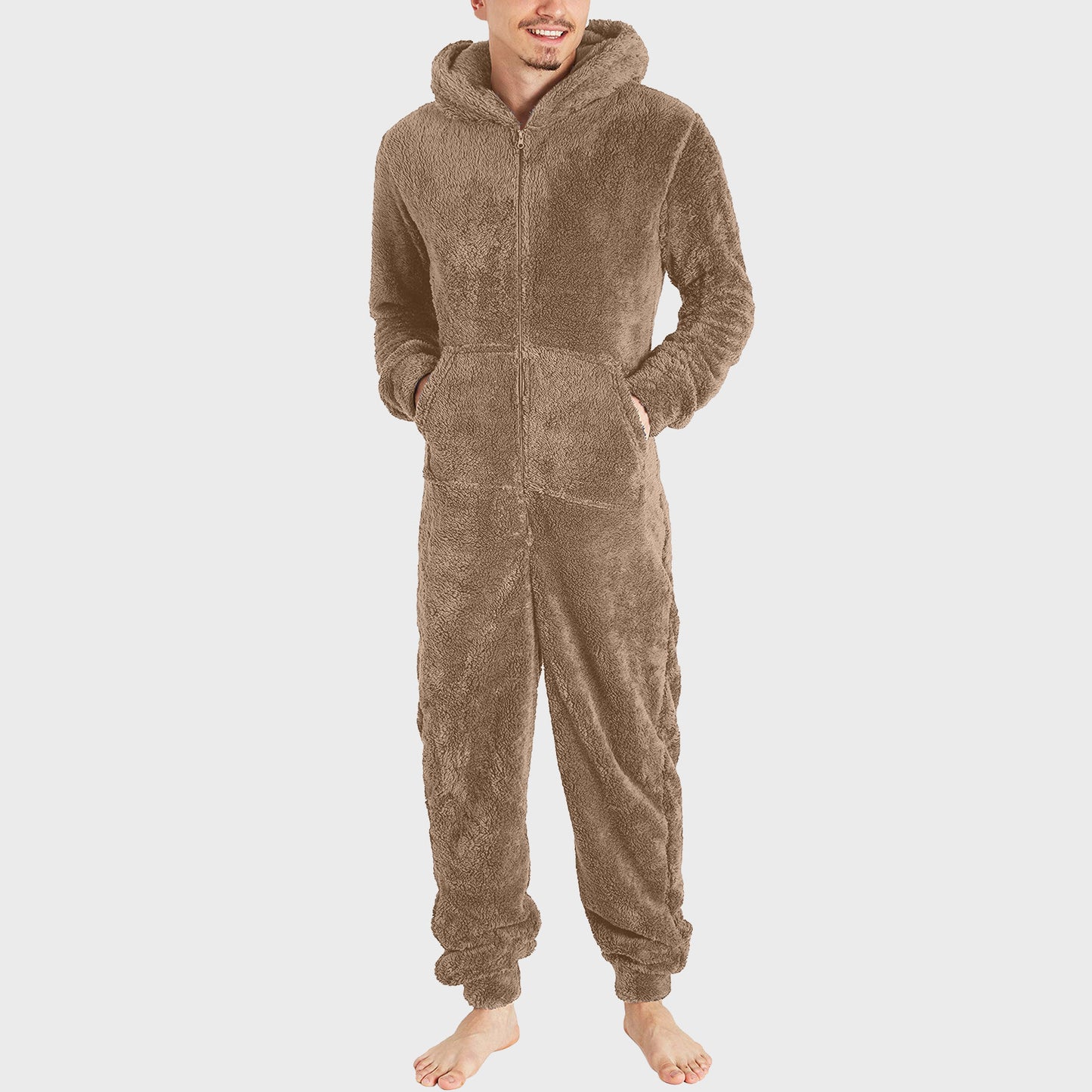 Combinaison thermique en peluche avec fermeture éclair pour hommes, combinaison pyjama thermique