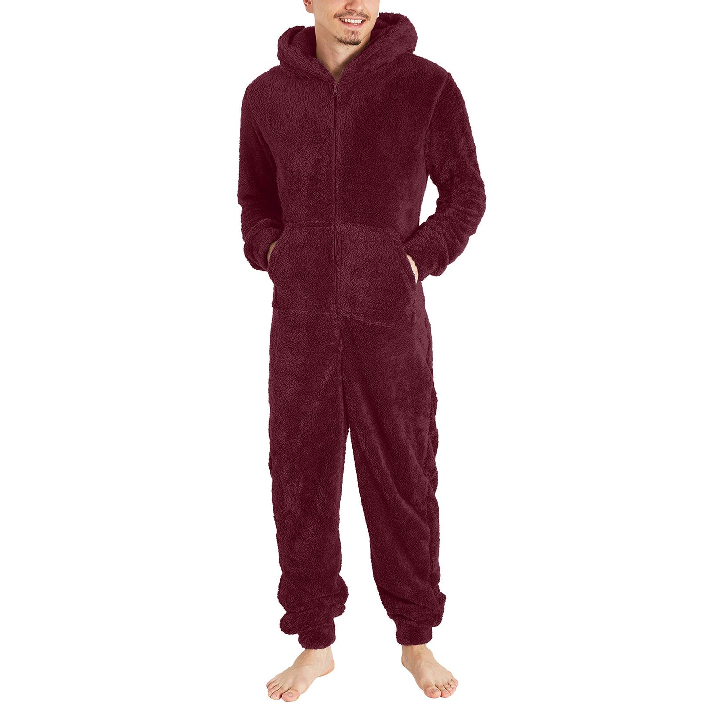 Herrenmode-Thermo-Plüsch-Overall mit Reißverschluss, Thermo-Pyjama