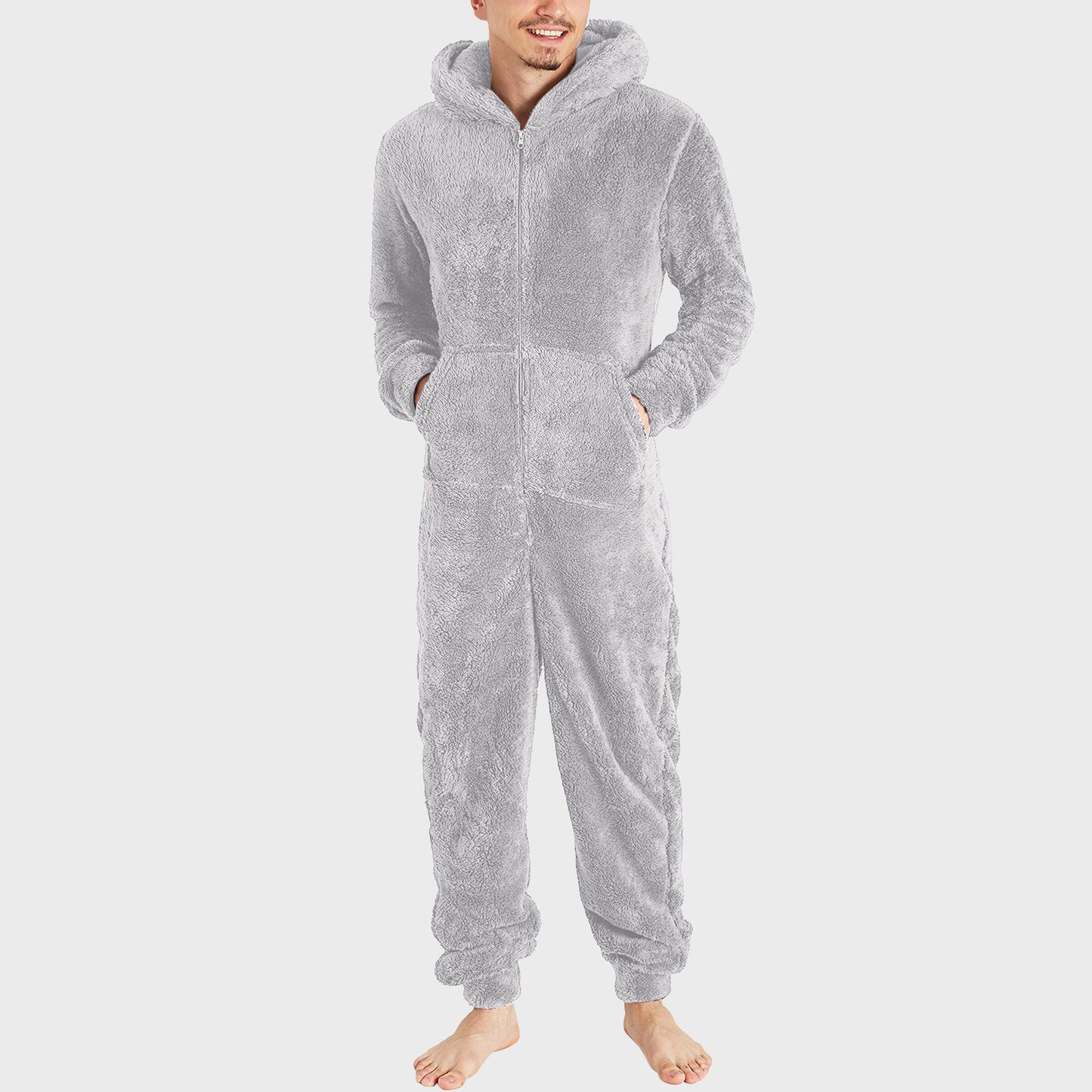 Combinaison thermique en peluche avec fermeture éclair pour hommes, combinaison pyjama thermique