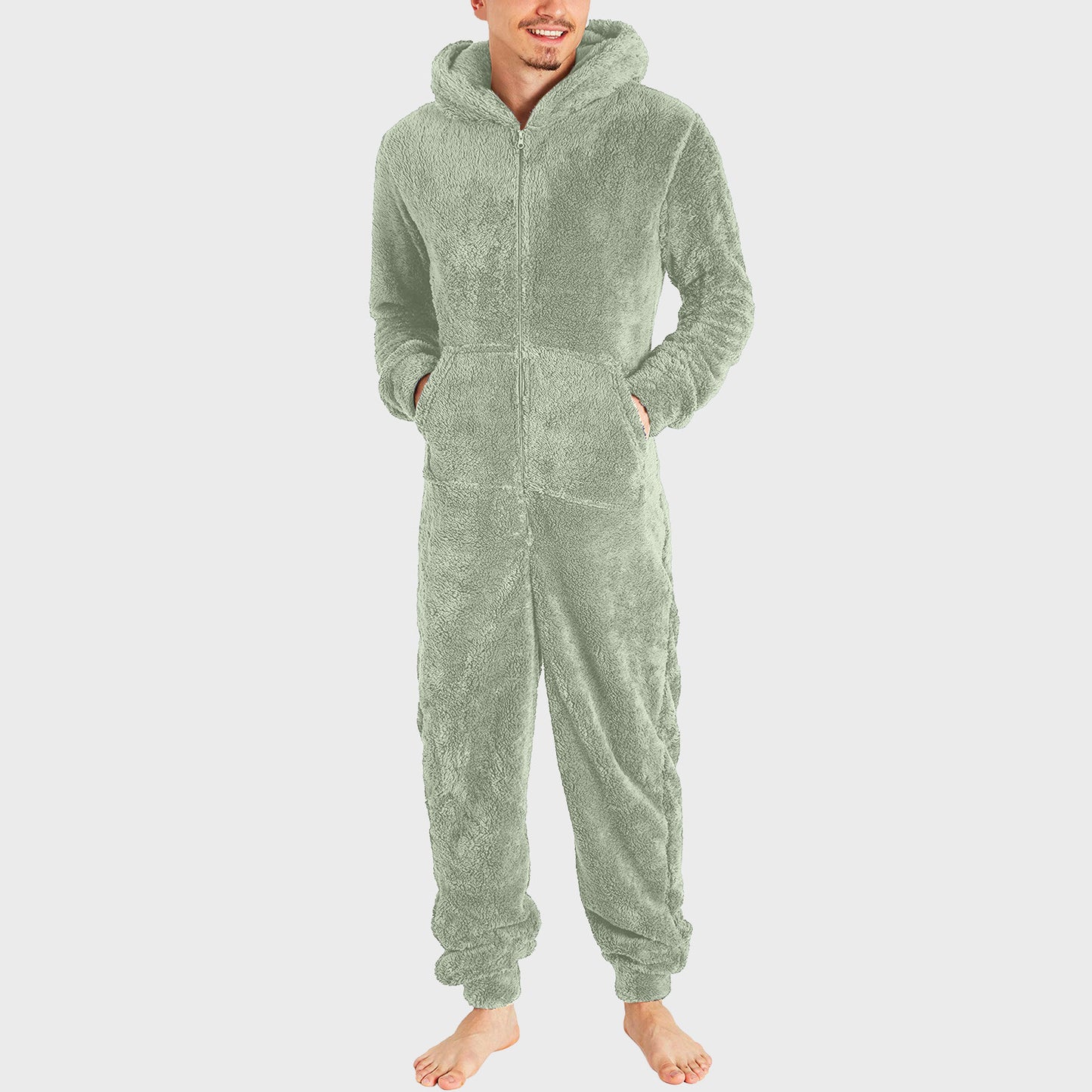 Combinaison thermique en peluche avec fermeture éclair pour hommes, combinaison pyjama thermique