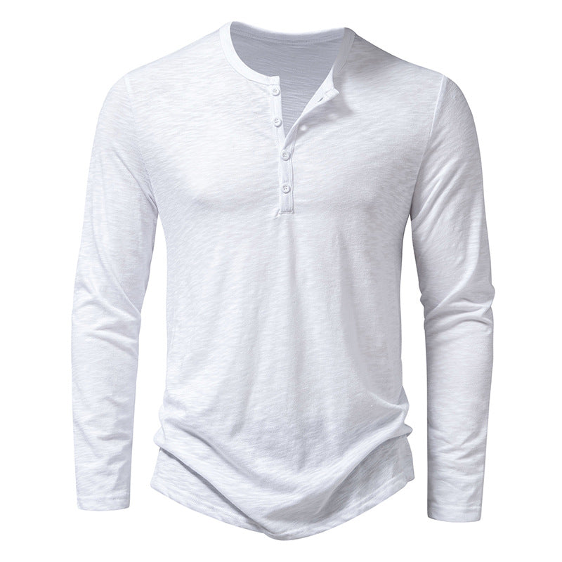 Vêtements pour hommes T-shirt à manches longues bouton de mode col Henry hauts