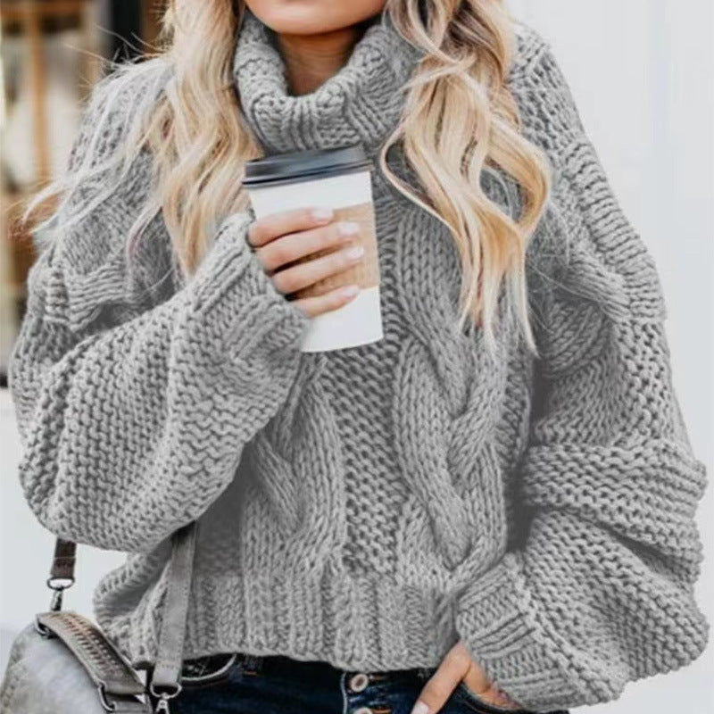 Sweater - Women's Casual Oversized Turtleneck Sweater with Long Sleeves