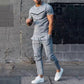 Pant Suits - Men's Casual Round Neck Printed Two-piece Suit grey