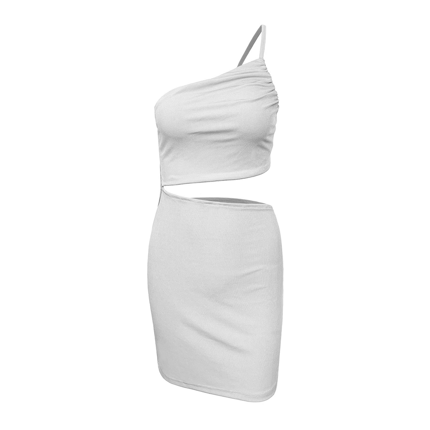 White Shoulder Drawstring Dress Women close up 