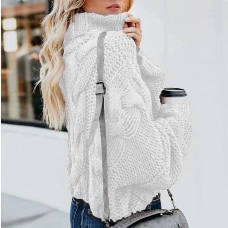 Sweater - Women's Casual Oversized Turtleneck Sweater with Long Sleeves