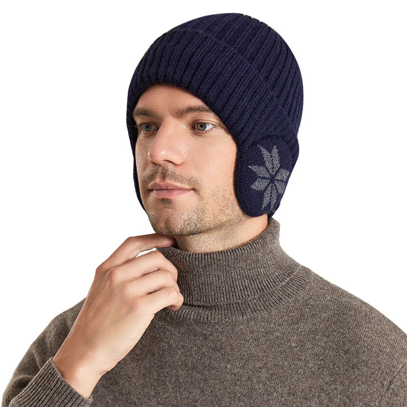 Thermal Knitting Woolen Cap Men's Fleece-lined Thickened Winter Trending Products navy blue