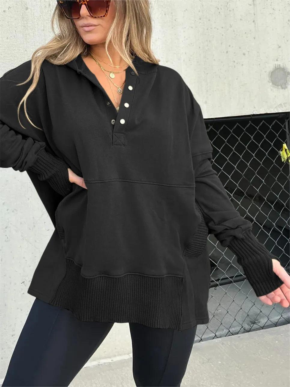 Woman Top - Loose Casual Thread Patchwork Top Women black