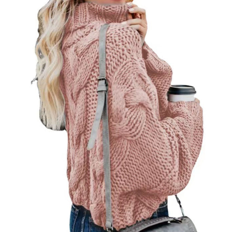 Sweater - Women's Casual Oversized Turtleneck Sweater with Long Sleeves