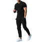 Pant Suits - Men's Casual Round Neck Printed Two-piece Suit black