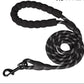 Black dog leash with reflective pattern on a white background
