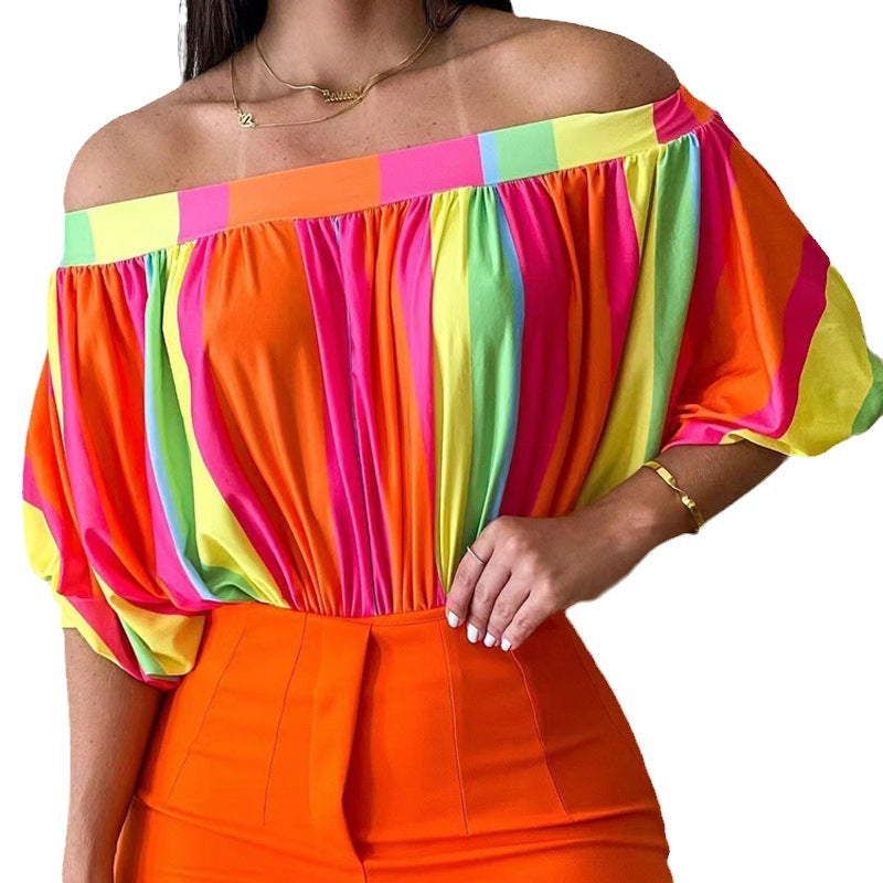 Women Top - Pleated Loose Batwing Sleeve Short Sleeve Top