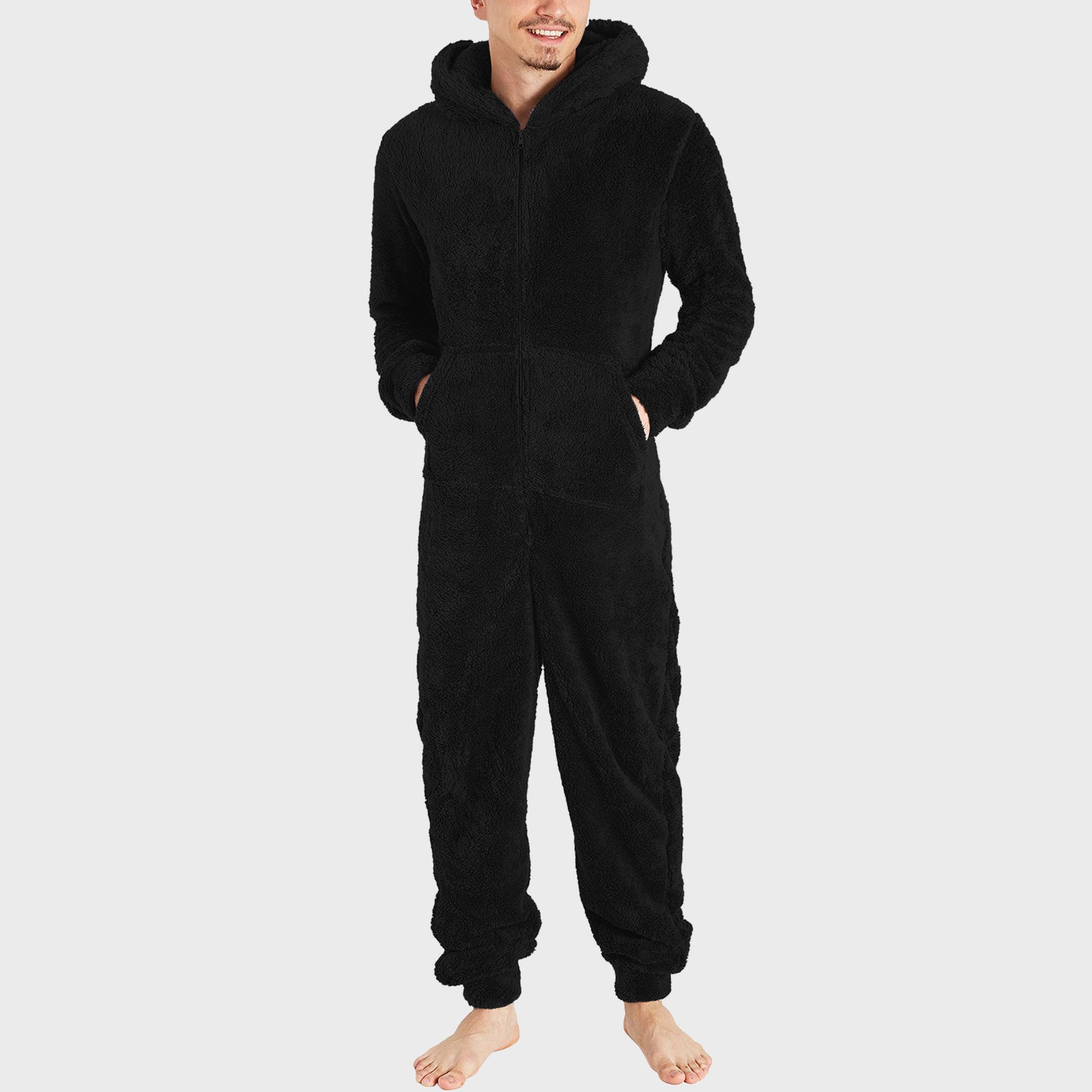 Combinaison thermique en peluche avec fermeture éclair pour hommes, combinaison pyjama thermique