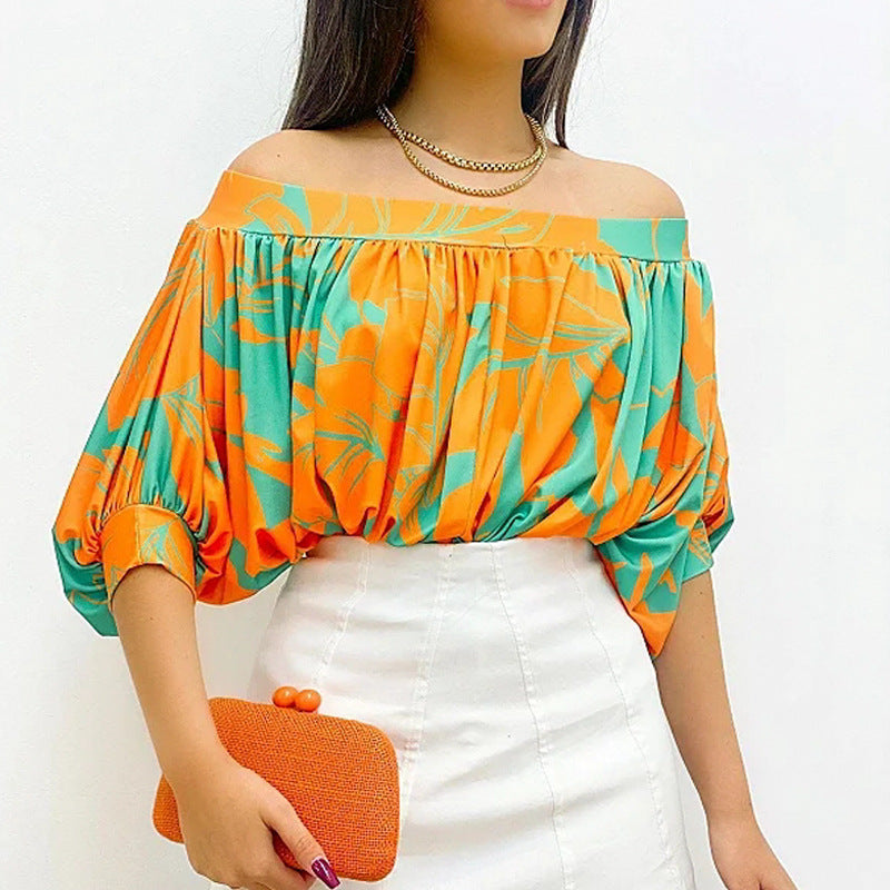 Women Top - Pleated Loose Batwing Sleeve Short Sleeve Top