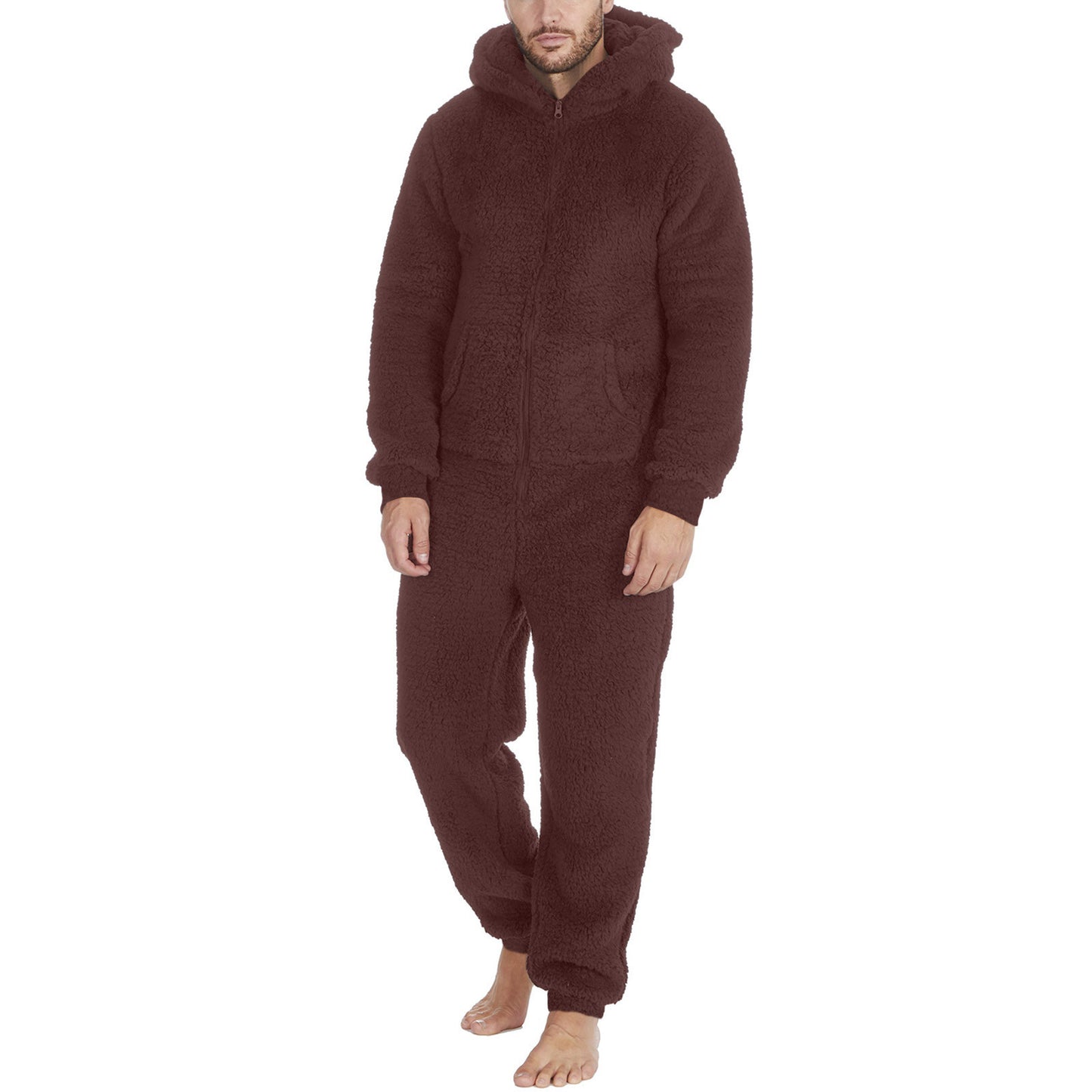 Combinaison thermique en peluche avec fermeture éclair pour hommes, combinaison pyjama thermique