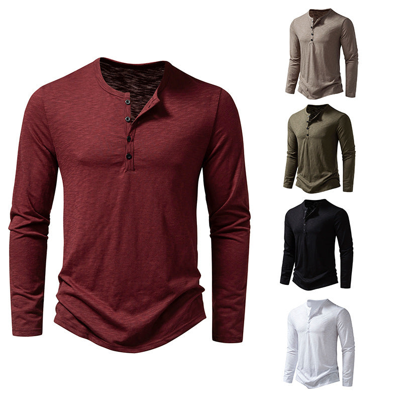 Vêtements pour hommes T-shirt à manches longues bouton de mode col Henry hauts