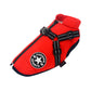 Red dog life jacket with 'Fashion Sports' logo on a white background