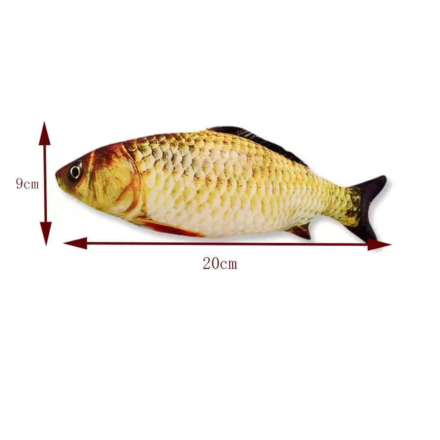 Measurement chart of a fish-shaped object with dimensions labeled on a white background