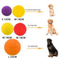 Dog toys with size chart for different dog sizes on a white background