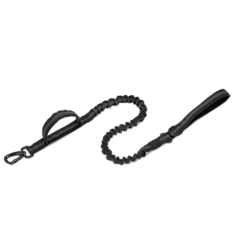 Black dog leash with handle on a white background